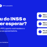 Banner informativo com fundo azul intenso voltado ao tema de RPV e precatórios do INSS. No canto superior esquerdo, há um selo branco com o texto “ATRASADOS DO INSS”, seguido da indicação “RPV e precatório”. O destaque principal da peça traz a mensagem: “Ganhou do INSS e não quer esperar?”. Logo abaixo, aparece o texto complementar: “Veja como vender a RPV, quanto você recebe e o que acontece com a sua aposentadoria.”